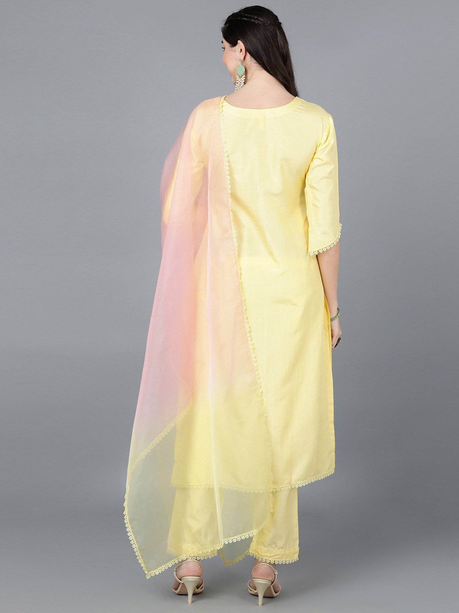 Vaamsi Yellow Embroidered Kurta Pant Set With Dupatta