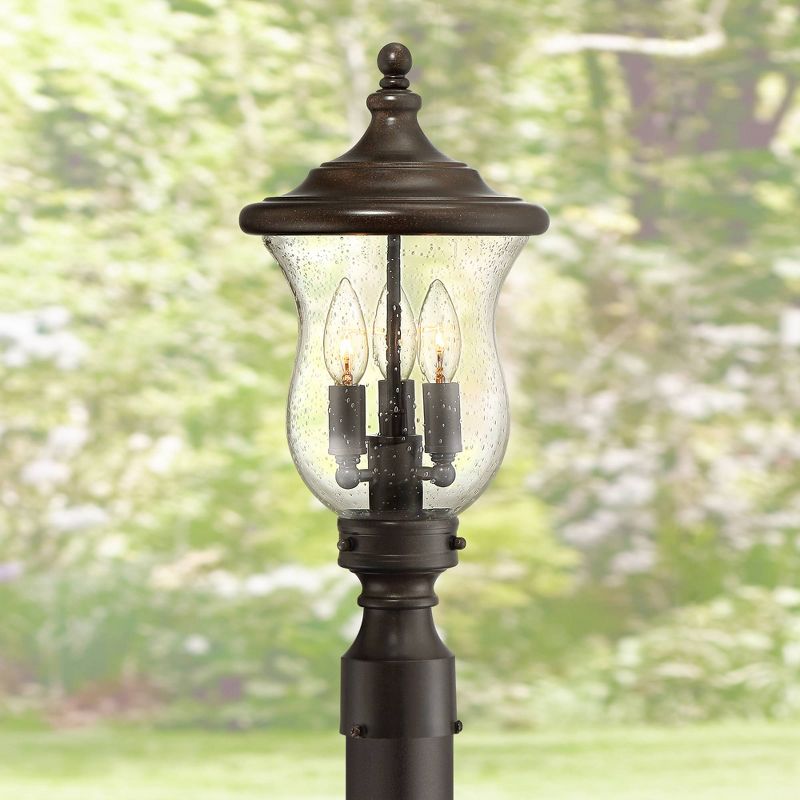 Franklin Iron Works Outdoor Post Light Fixture LED Dimmable Bronze 19" Clear Seedy Glass for Exterior Garden Yard Driveway