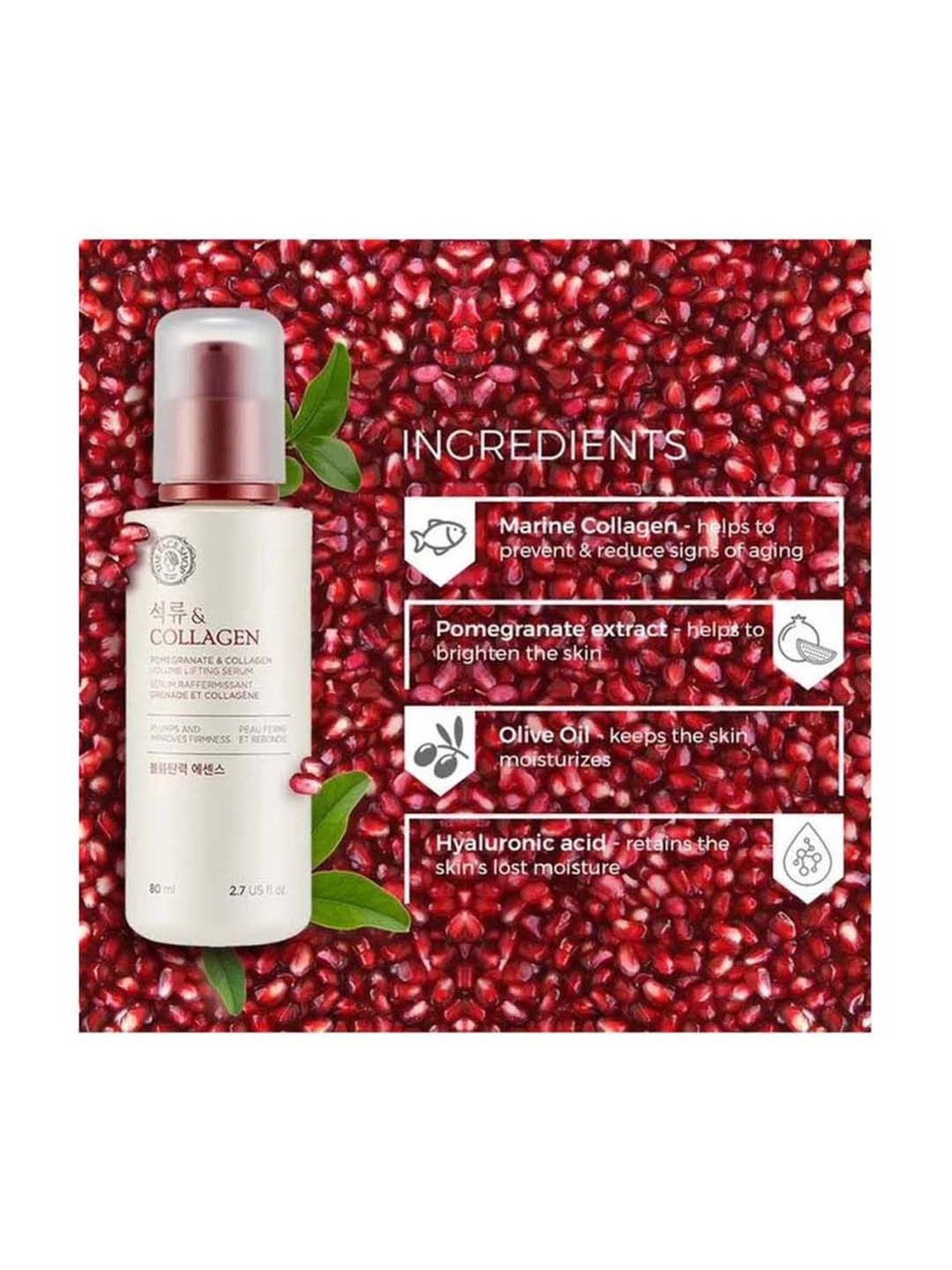 The Face Shop Pomegranate & Collagen Volume Lifting Serum with Hyaluronic Acid - 80 ml