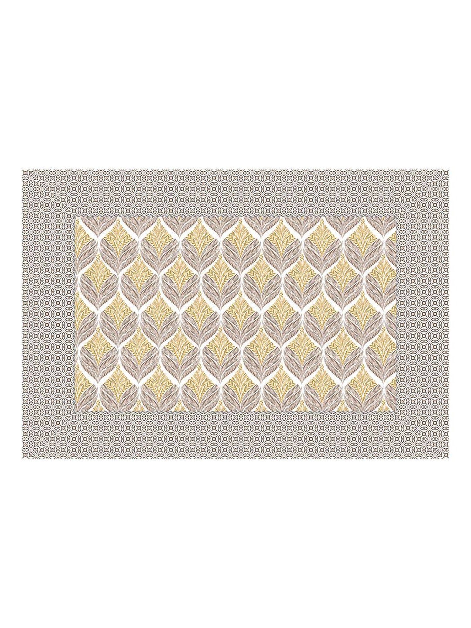 BELLA CASA Amer Printed Brown & Yellow 350 TC Plain King Bedsheet with 2 Pillow Covers