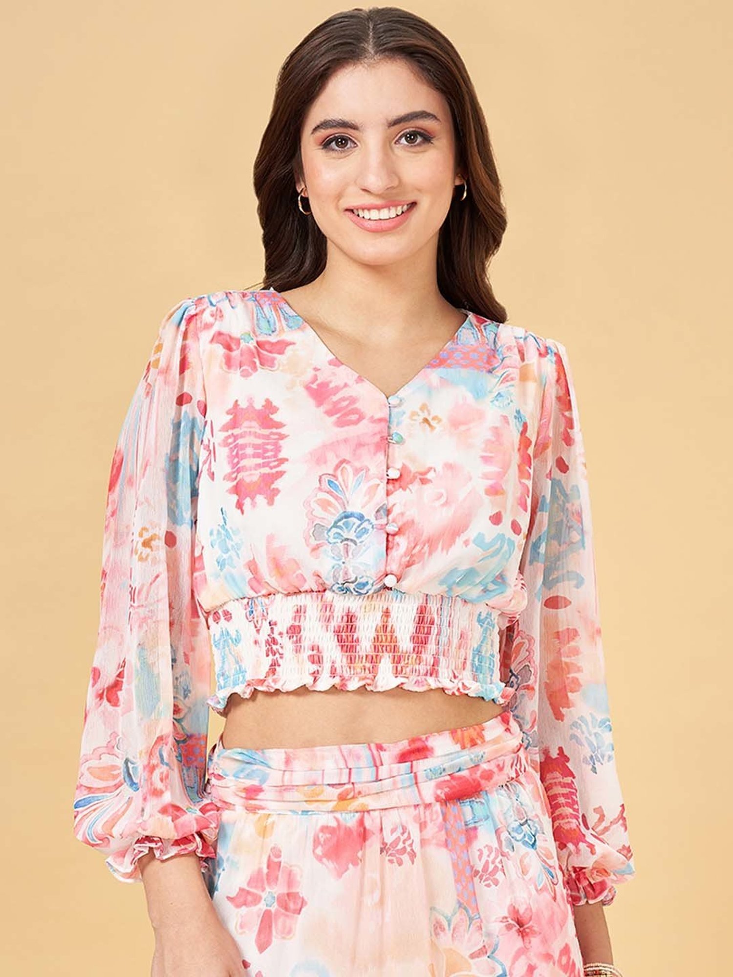 Honey by Pantaloons Pink Printed Crop Top