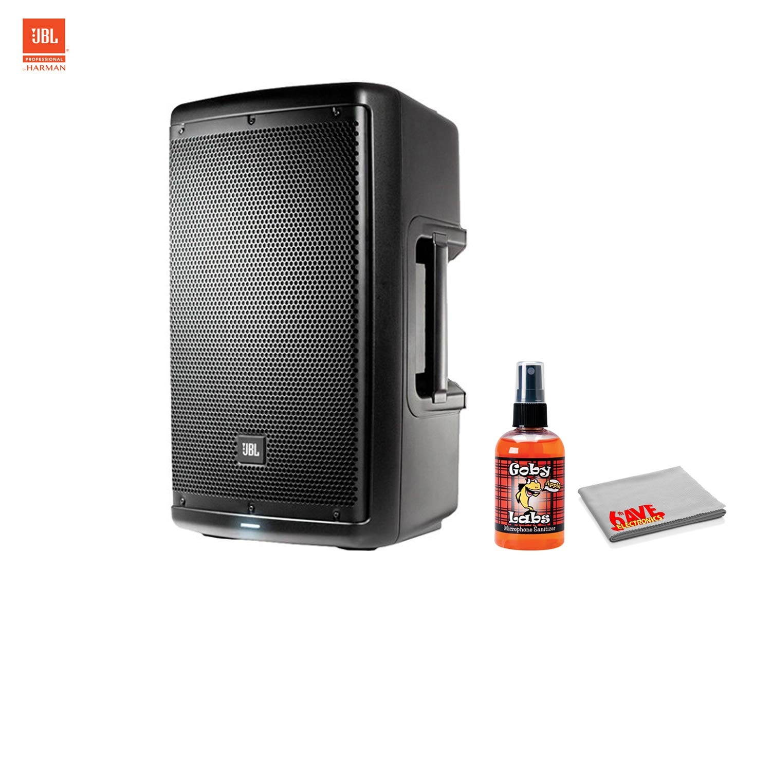 JBL EON610 10 Inch Two-Way Multipurpose Self-Powered Sound Reinforcement Speaker with Sanitizer Spray for Microphones