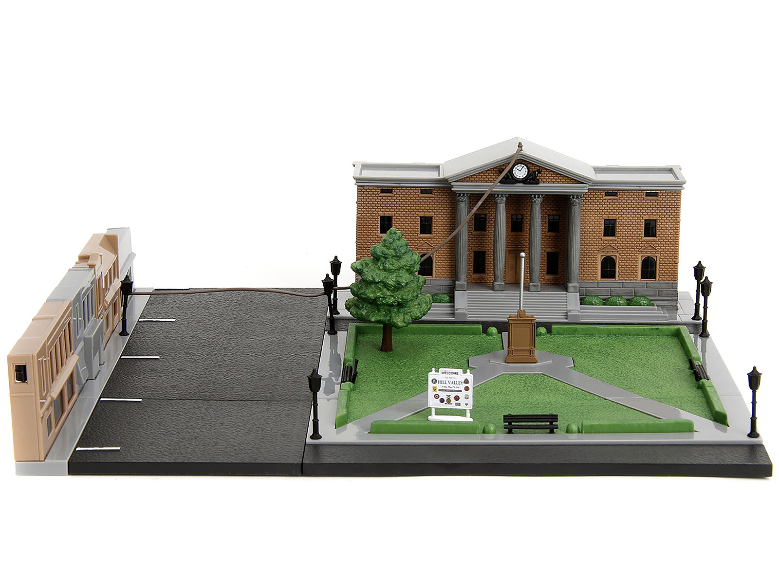 Hill Valley Courthouse Diorama with Black Pickup Truck and Delorean "Back to the Future" (1985) Movie "Nano Scene" Series Model by Jada