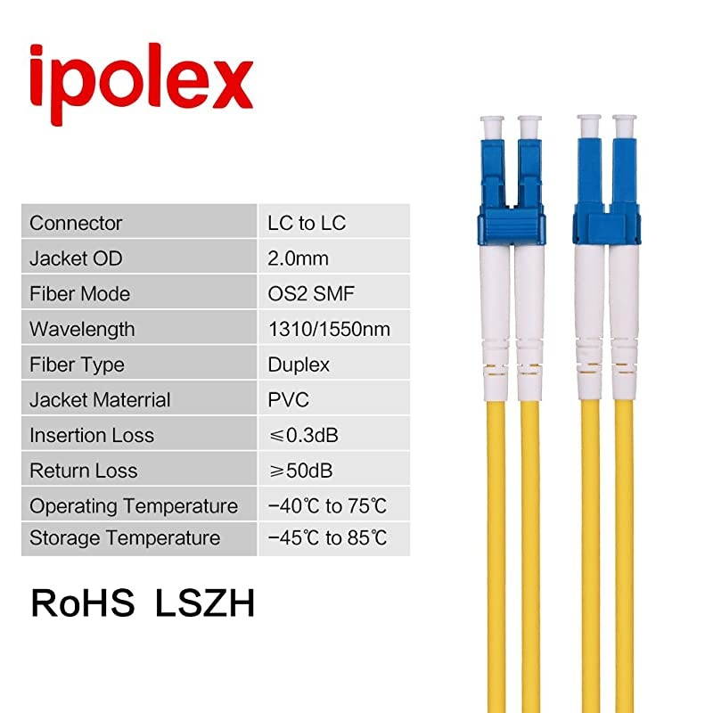OS2OS1 LCLC Fiber Optic Patch Cable Single Mode Duplex 1m 33ft 9125 LSZH