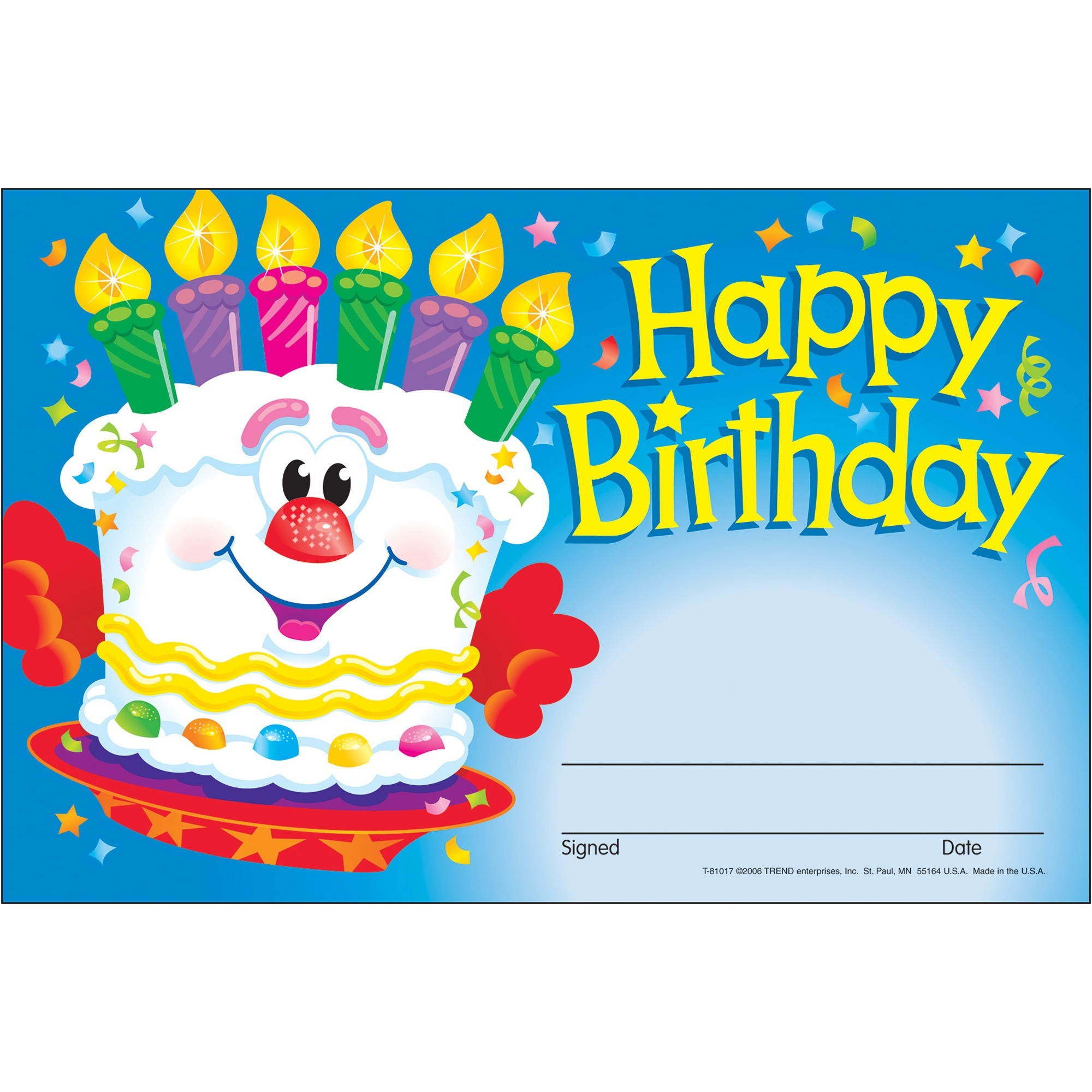 Trend enterprises, Inc Happy Birthday Cake Award 5-1/2"x8-1/2" Multi 81017
