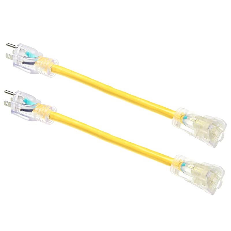 123 Heavy Duty SJTW Lighted Extension Cord Yellow 1 Foot Set of 2