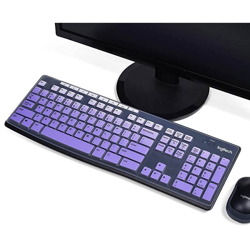 Keyboard Cover Skin Compatible with Logitech K270 MK270 Wireless Keyboard Logitech K200 K260 MK260 Keyboard Protector Logitech Anti Dust Waterproof Keyboard Accessories Ombre Purple