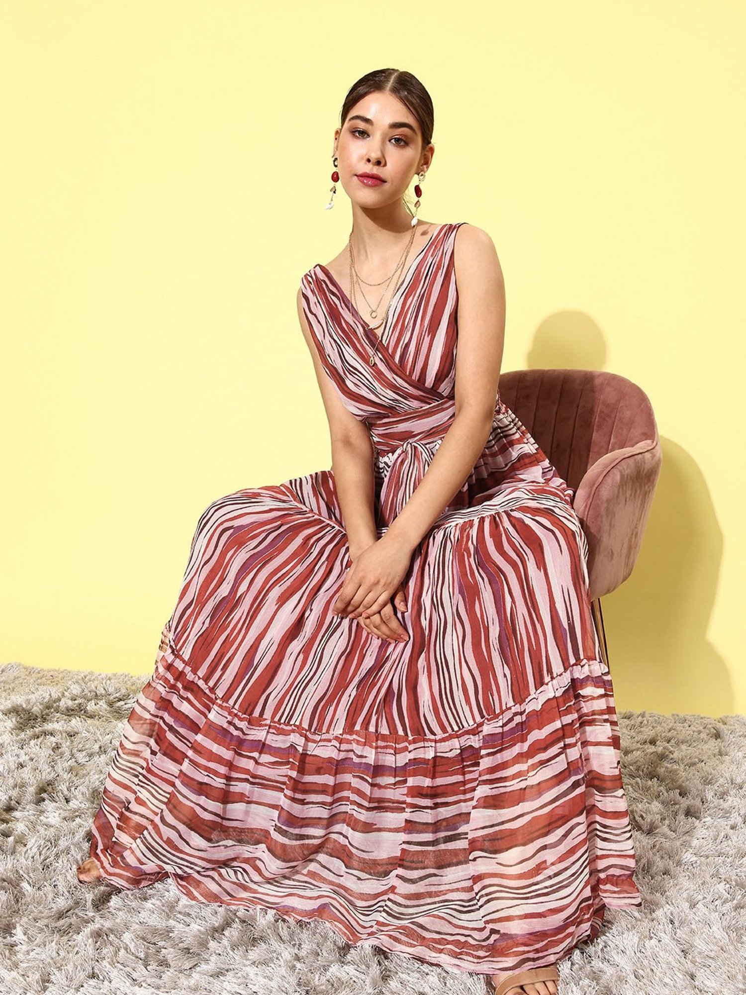 QUIERO Multicolor Striped Fit & Flare Dress