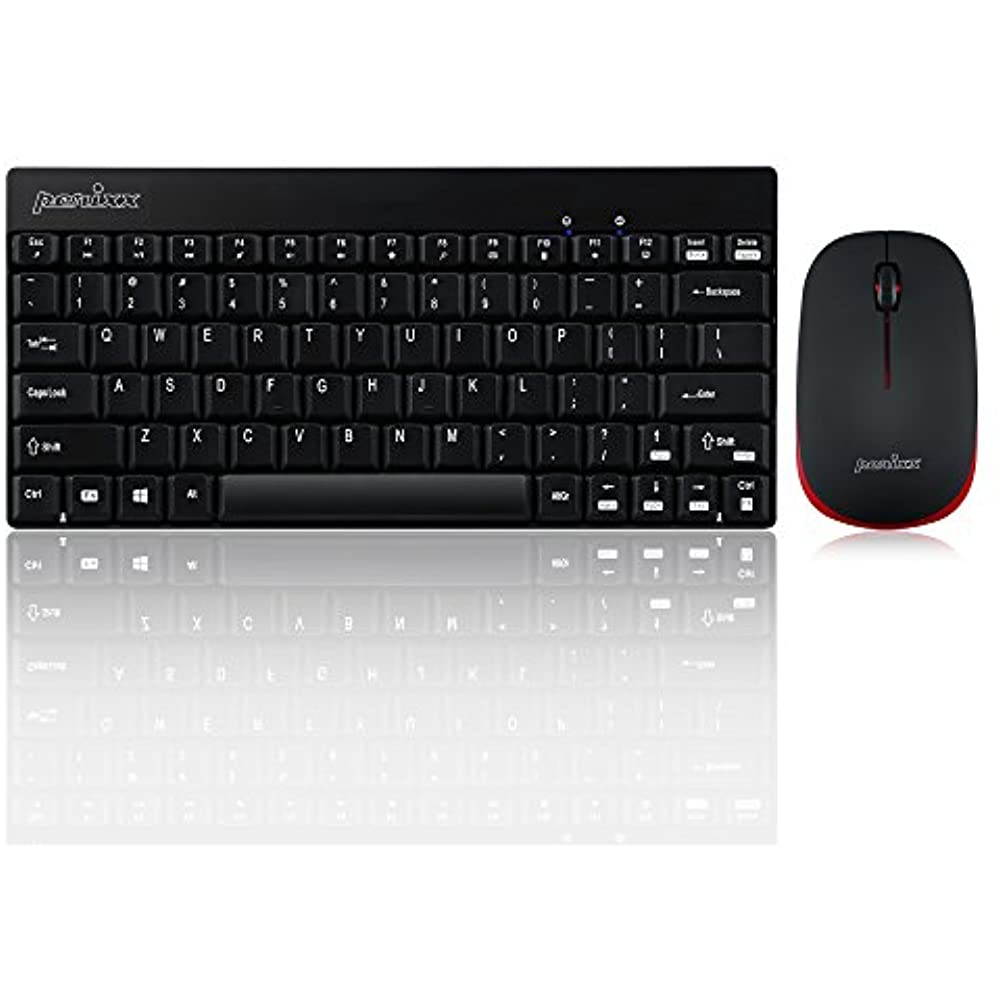 Perixx PERIDUO-712 Wireless Mini Keyboard and Mouse Set, Portable Compact Size 13 Multimedia Hot Keys Keyboard and 1000 DPI Optical Mouse Combo, Black, US Layout