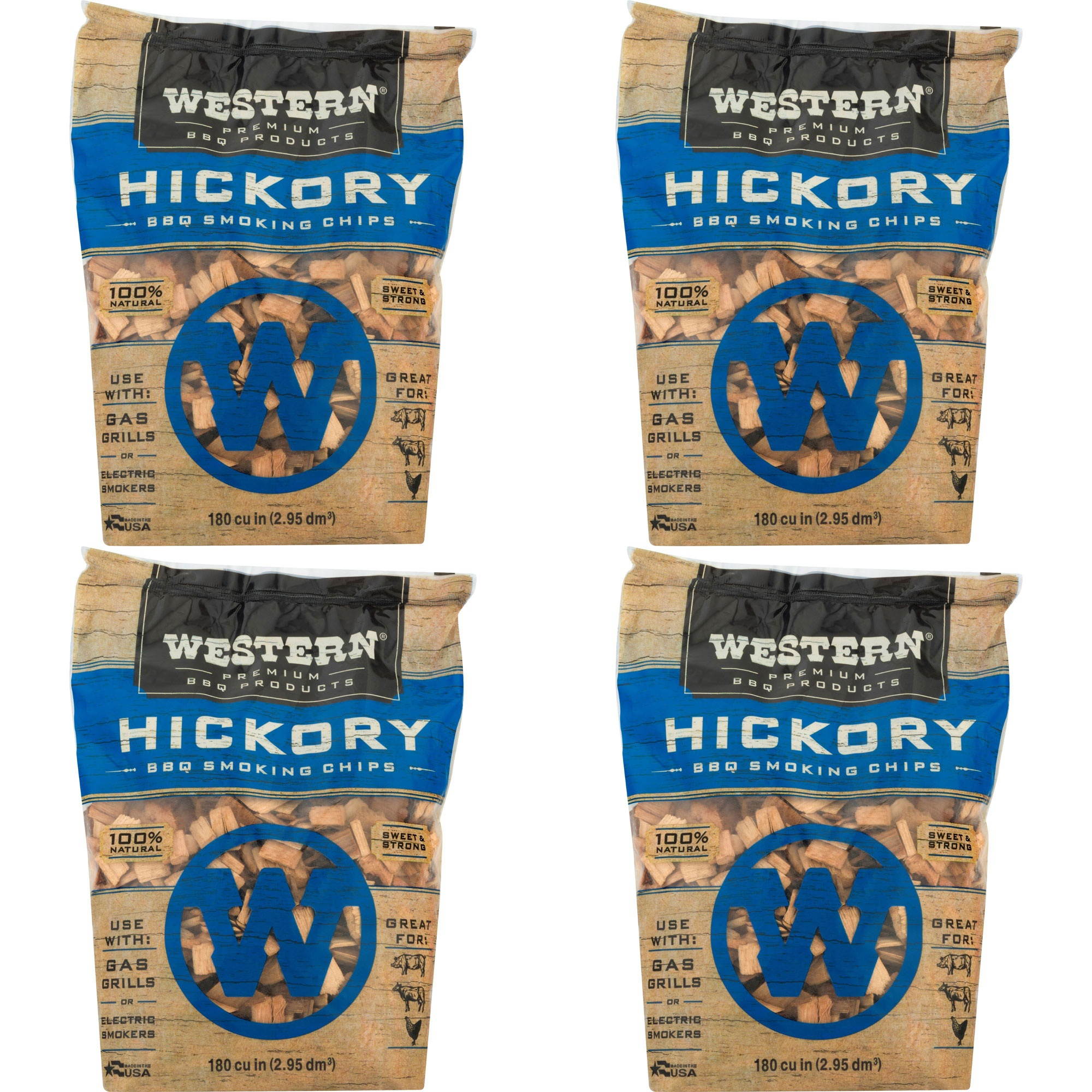 Western Premium BBQ 180 Cu In Hickory BBQ Grilling Smoking Wood Chips (4 Pack)
