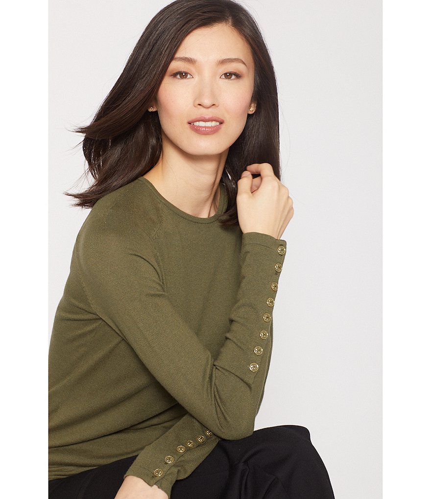 J.McLaughlin Jamey Crew Neck Button Trim Raglan Sleeve Sweater