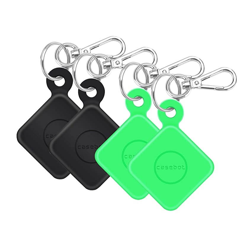 4 Pack]  Silicone Case with Carabiner Keychain for Tile Pro (2020 & 2018), Anti-Scratch Lightweight Soft Protective Sleeve Skin Cover, Black+Green Glow