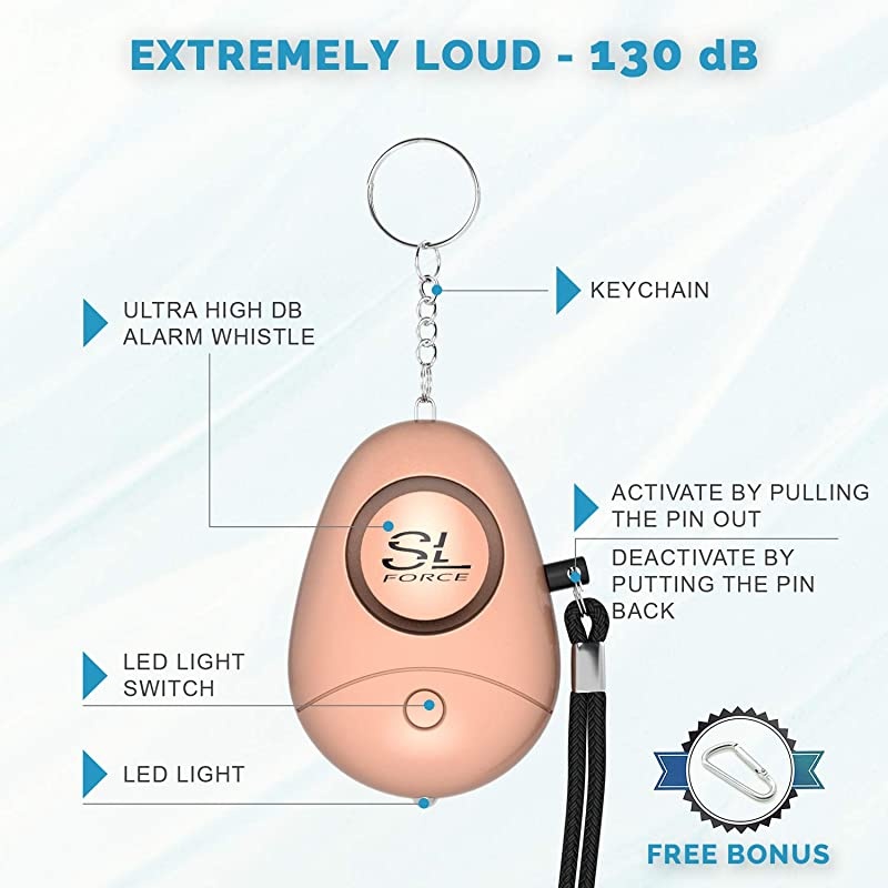 Personal Alarm Siren Song 130dB sound Personal Alarms for Women Keychain with LED Light Emergency Self Defense for Kids Elderly Rose Gold