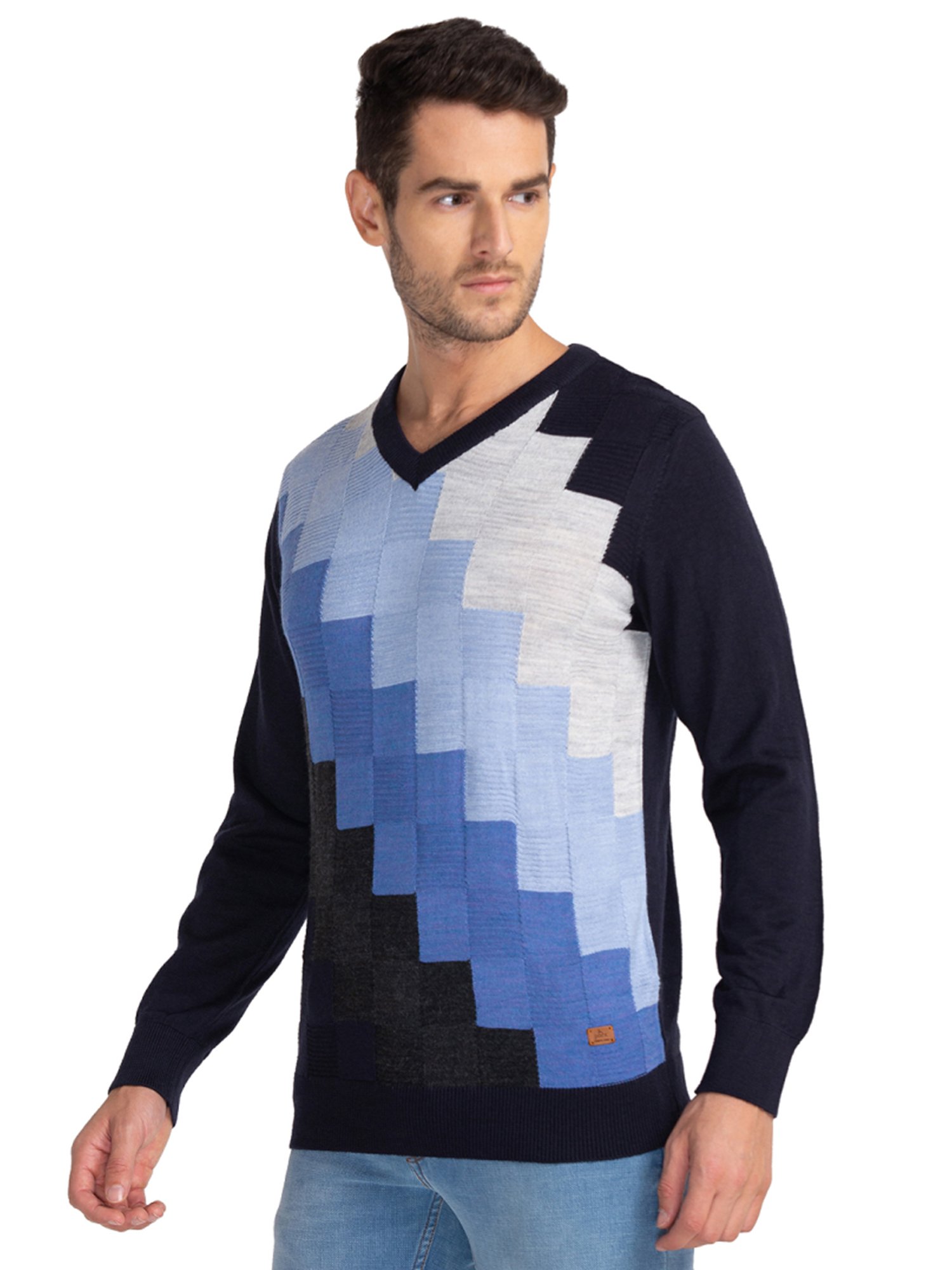 Parx Blue Regular Fit Argyle Sweaters