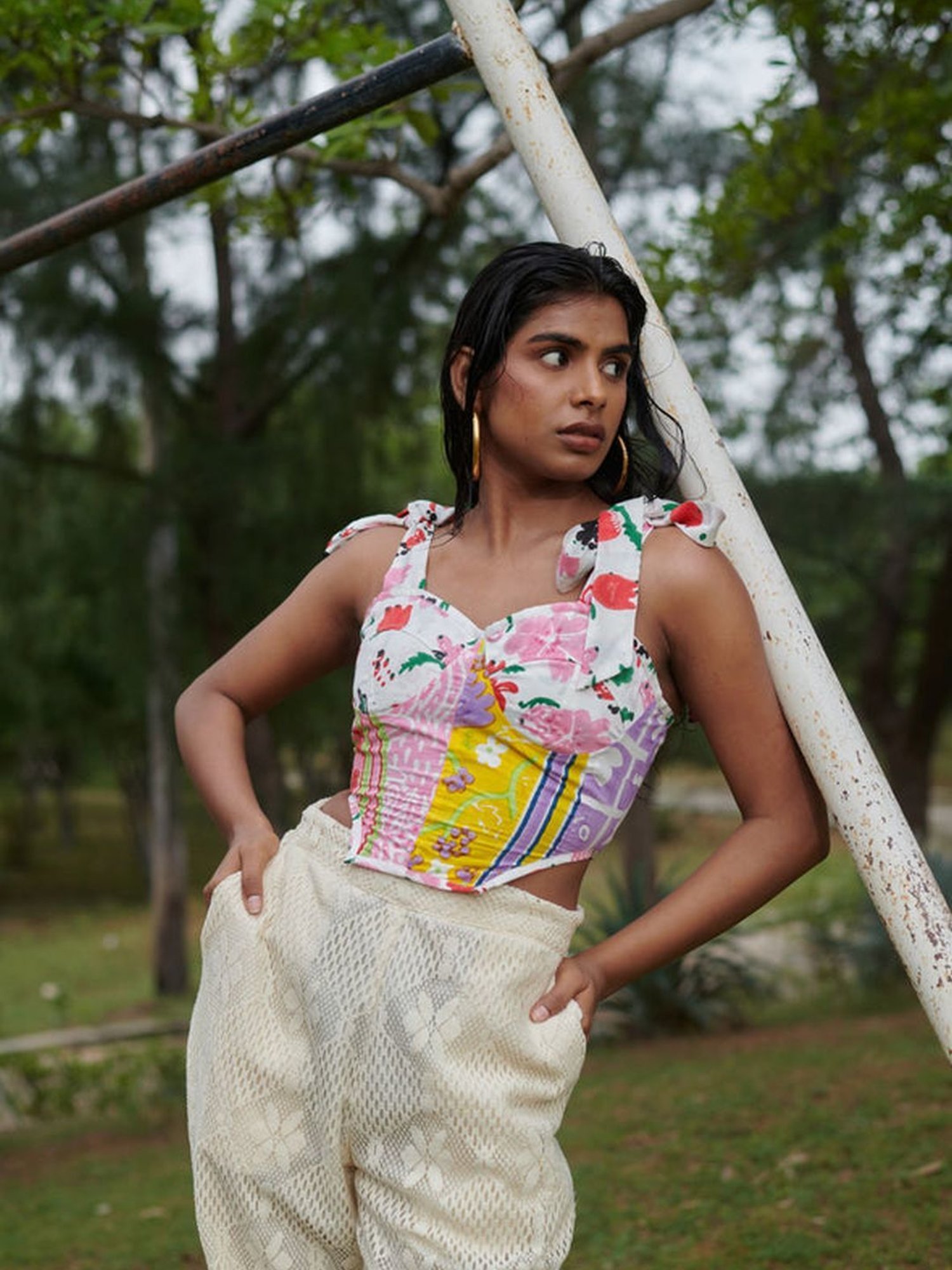 Khajoor Studio Multi-coloured & Beige Sundaze Farmland Corset Top & Pant Co-ord Set