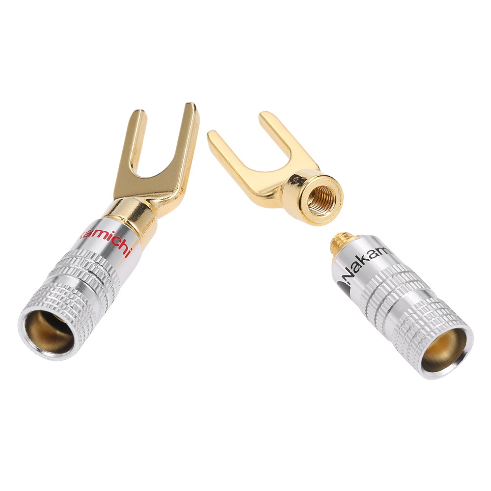 Y Spade Speaker Plugs Wire Connector Audio Loudspeaker Connector Amplifier Adapter Left and Right Channels Gold Plated Speaker Plug