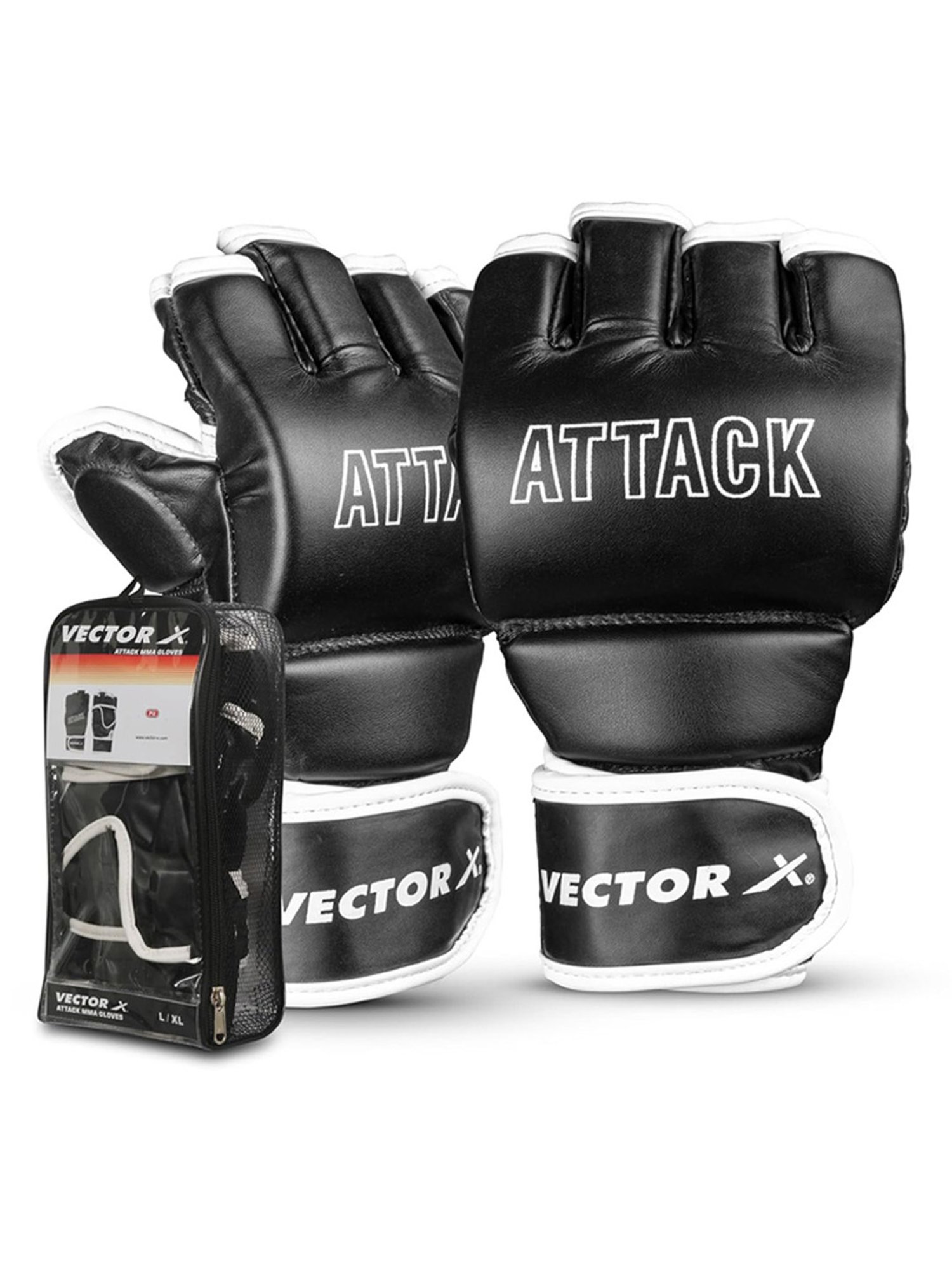 Vector X Attack MMA Thumb Protection Grappling Gloves (Black) Size - L/XL