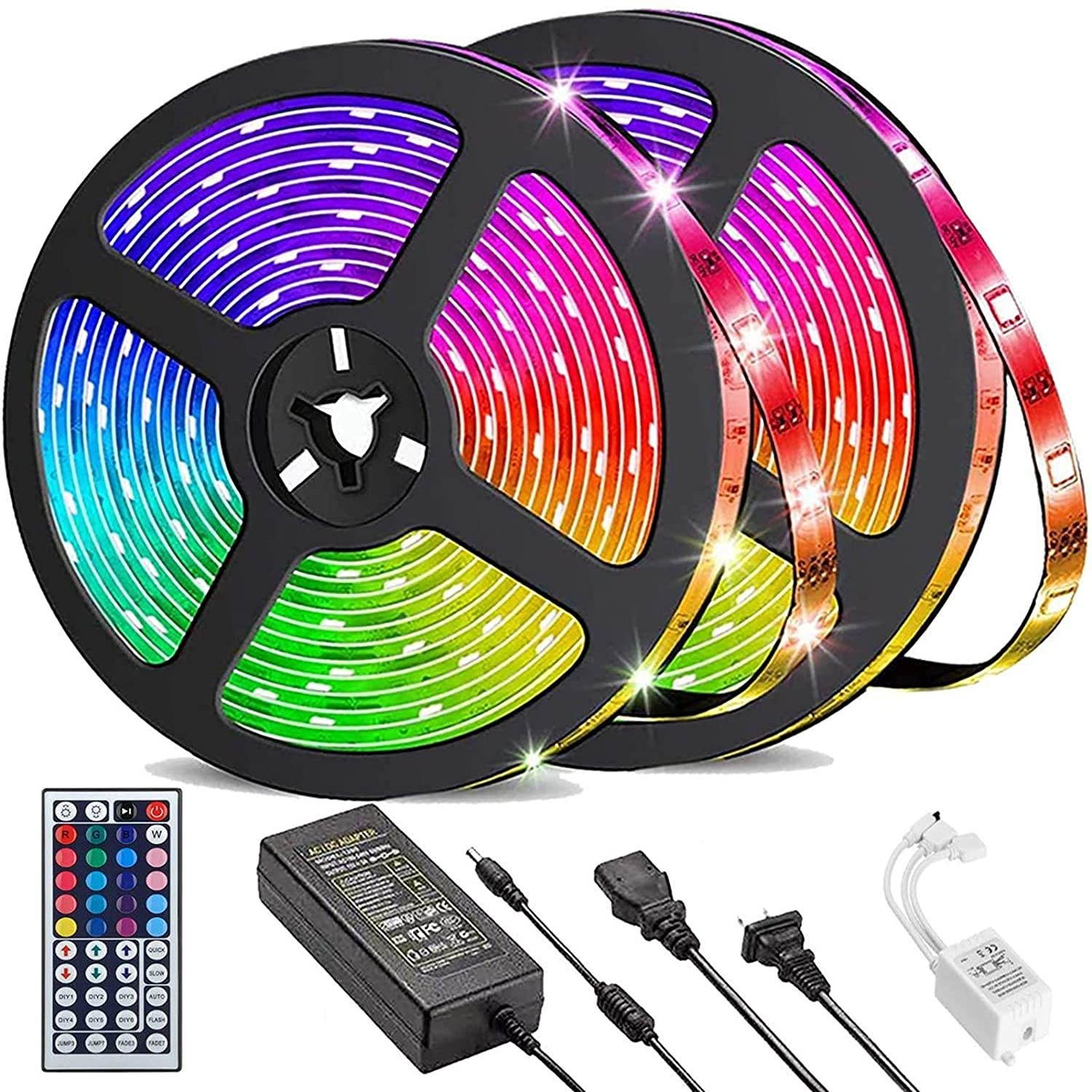 Daufri LED Lights for Bedroom 32.8ft RGB Dimmable Color Changing Light Strips Waterproof & Flexible with Remote and 12V Power Supply