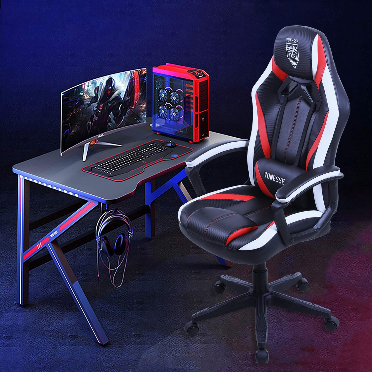 Vonesse Green Gaming Chair, Gaming Desk Chair for Teens, Computer Chair with Massage, High Back Home Office Desk Chairs, Big and Tall Gamer Chair, Computer Desk Chair, Game Chair for Kids (Green)