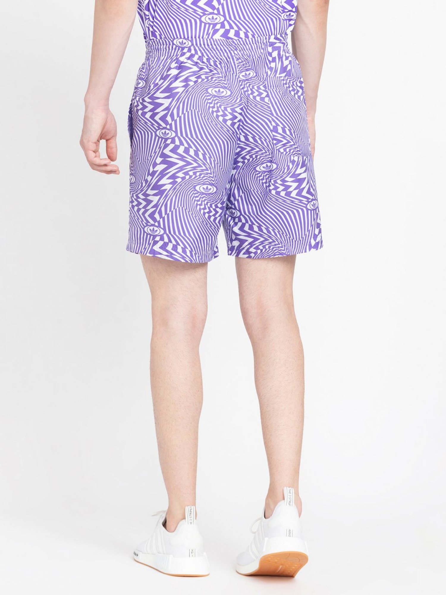Adidas Originals White & Purple Regular Fit Allover Print Shorts