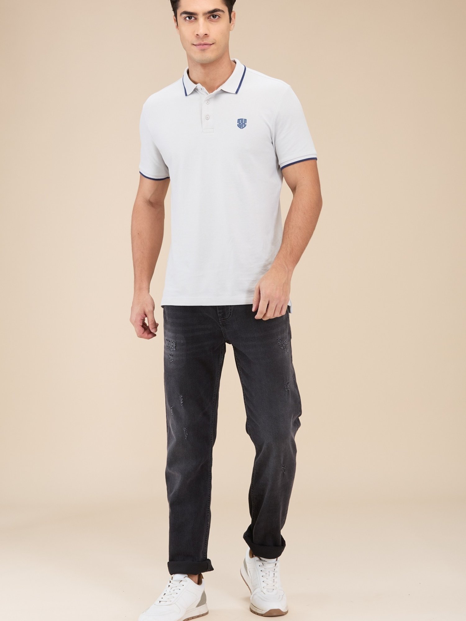 Being Human Grey Regular Fit Distressed Jeans