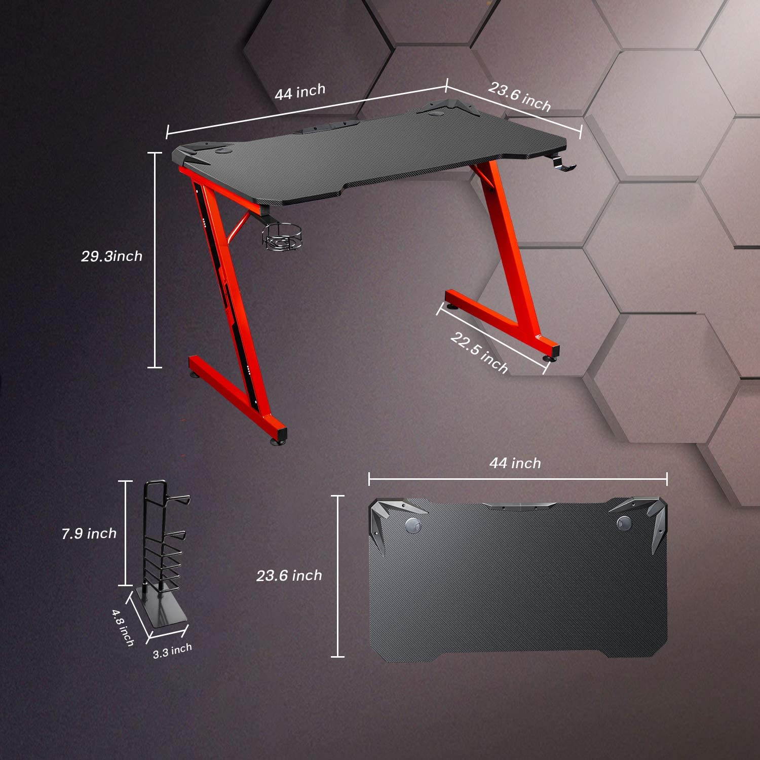 Gaming Desk 47.2" W x 23.6" D Office Computer Table, Black Gamer Workstation with 2 Cable Management Holes