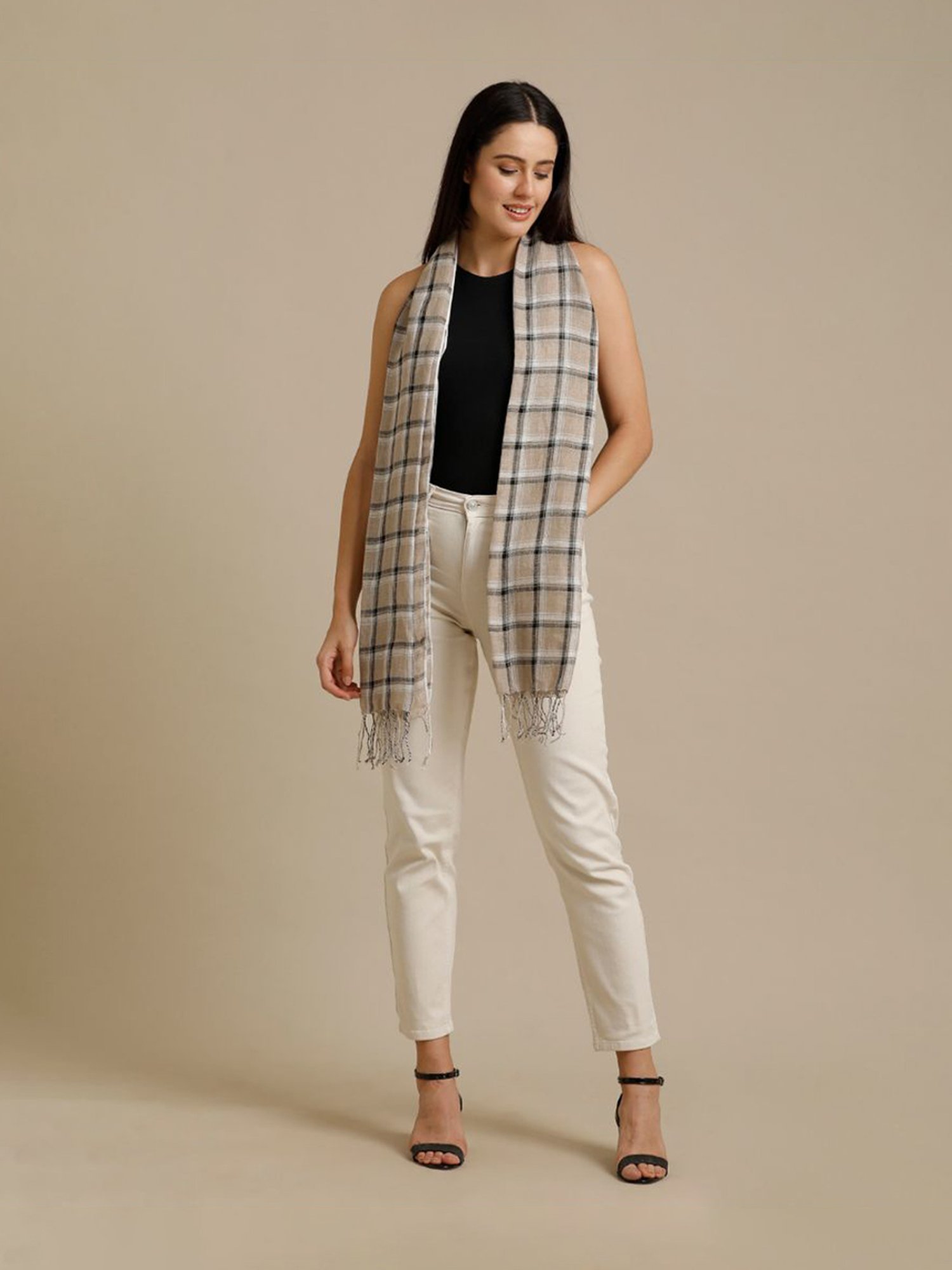 Linen Club Black Checks Pure Linen Stole