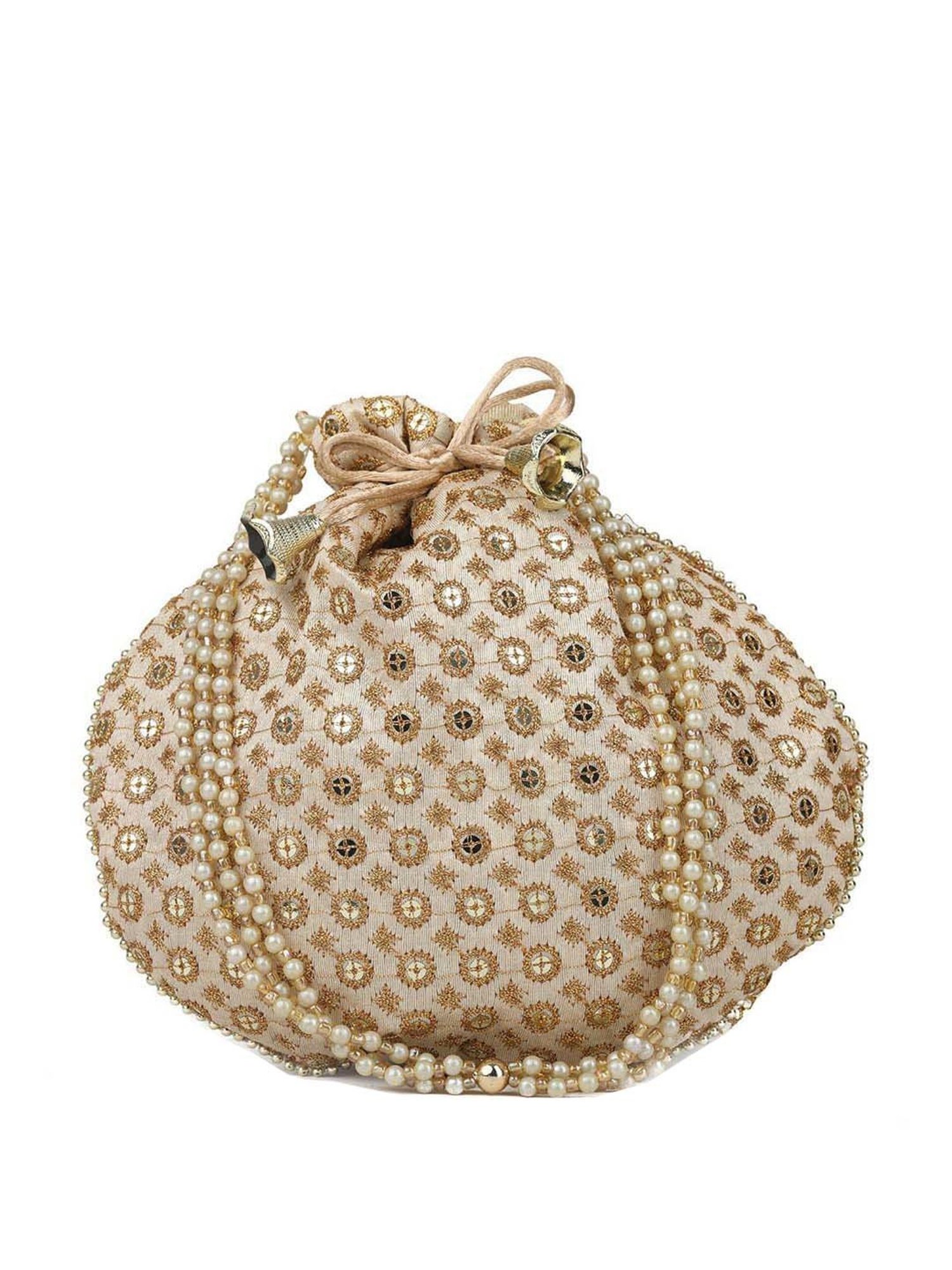 Gaurapakhi Beige Embroidered Potli