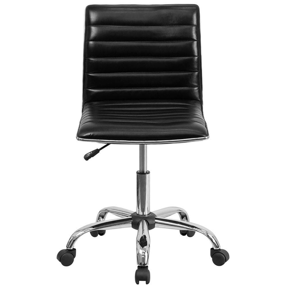 Low Back Designer Armless Black Ribbed Swivel Task Office Chair