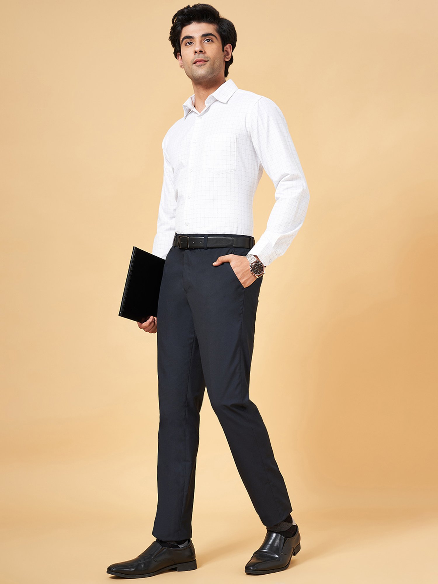 Peregrine by Pantaloons Navy Slim Fit Flat Front Trousers