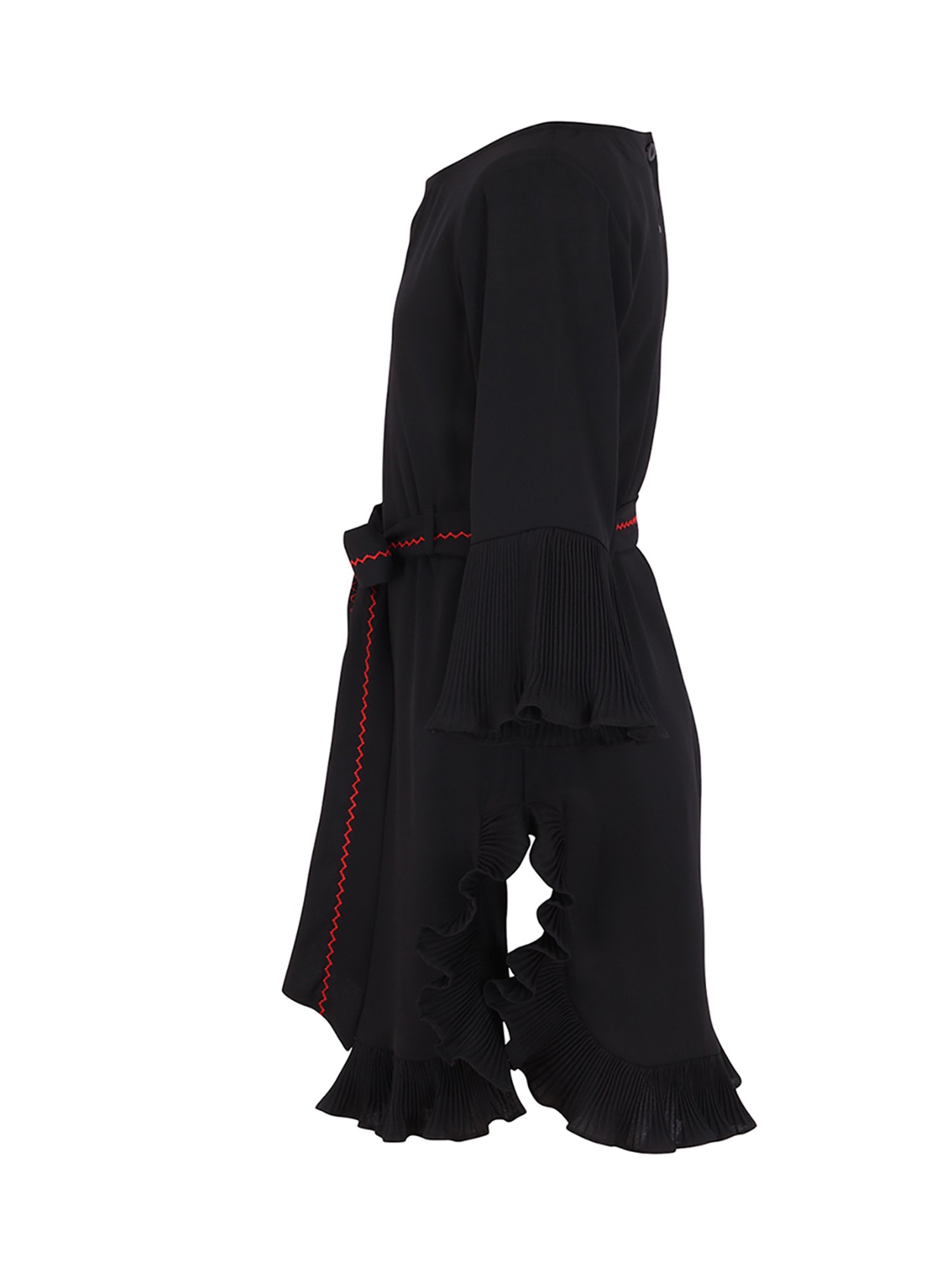 Cutecumber Kids Black Embroidred Dress With Ribbon Belt