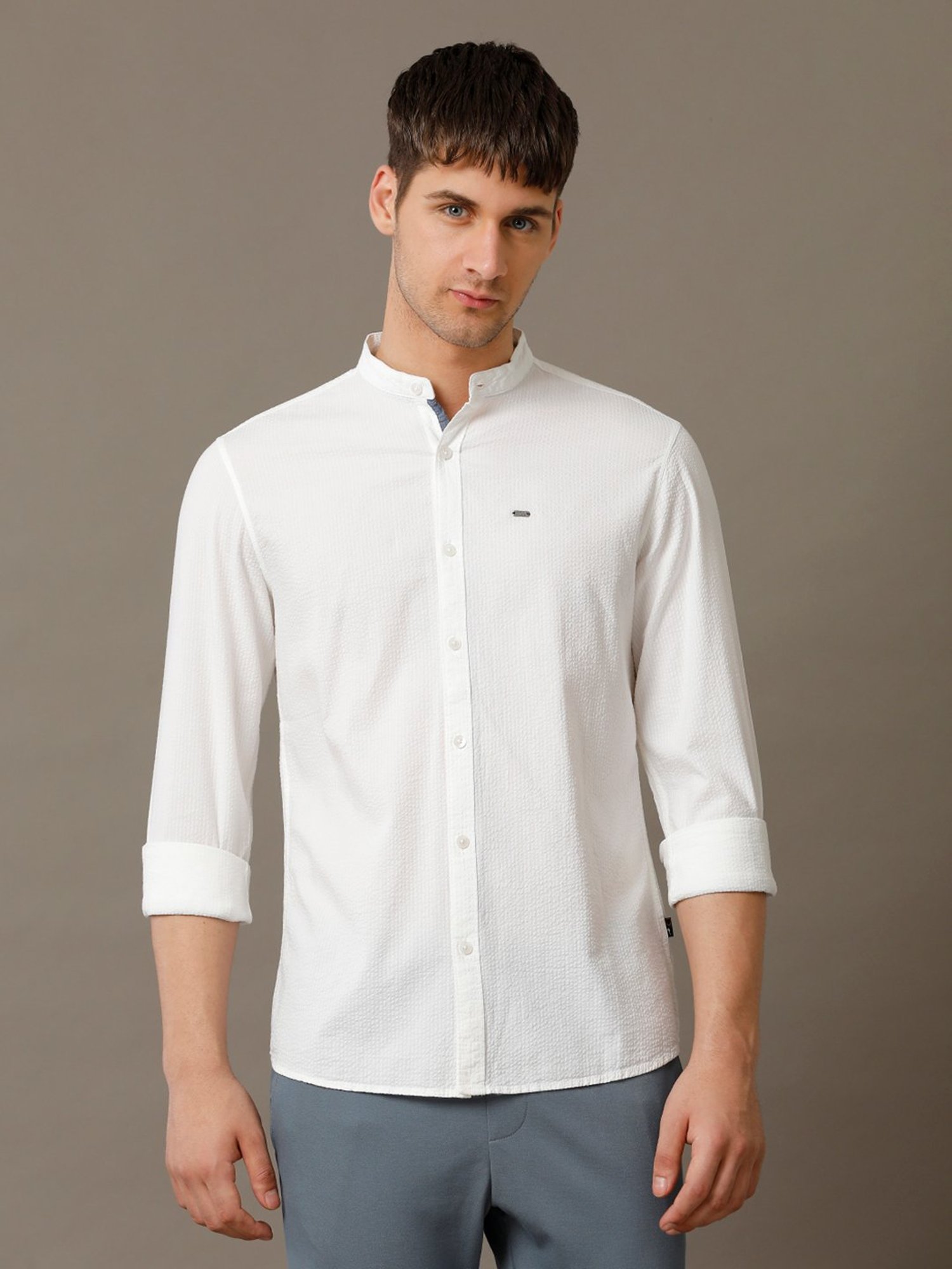 Identiti White Slim Fit Striped Shirt