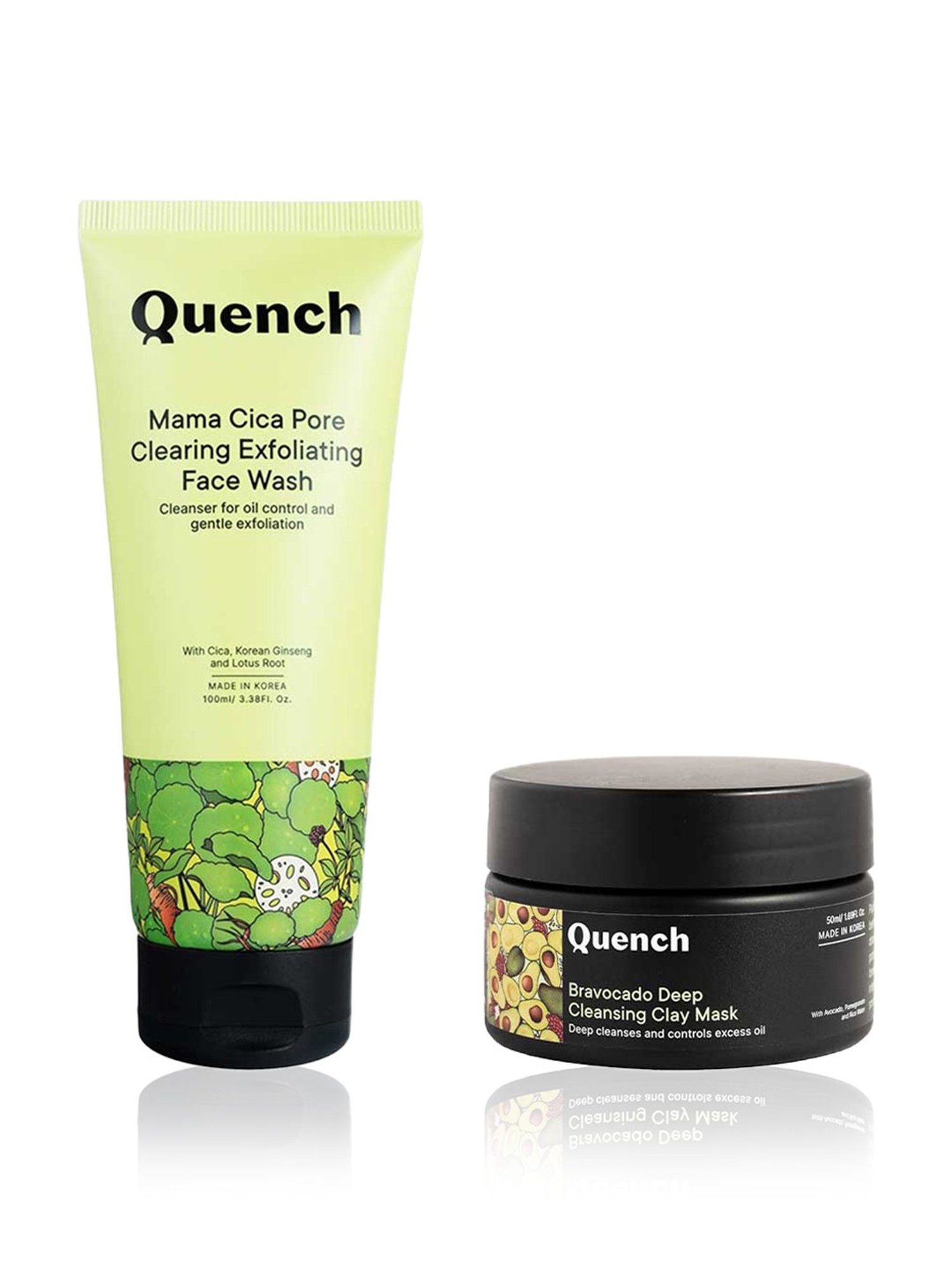 Quench Mama Cica Pore Clearing Exfoliating Face Wash with Bravocado Deep Cleansing Clay Mask