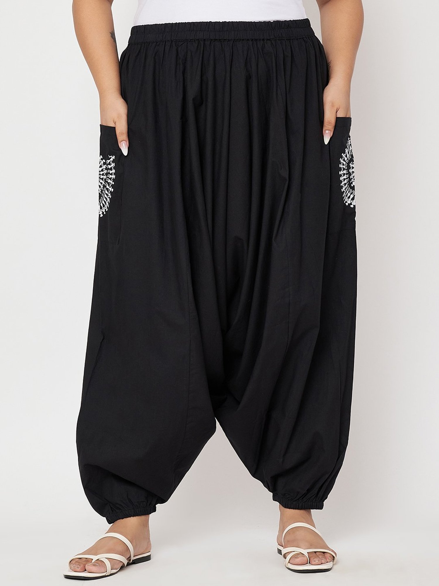 9rasa Black Printed Plus Size Pants