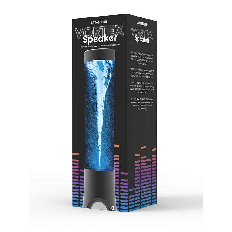 ART+SOUND Vortex Tornado Wireless Speaker, LED Light Show, Portable, Bluetooth, 7 LED Light Patterns, Hi-Fi Bass, Powerful Sound, HandsFree, Audio-Auxiliary, for Home or Outdoors, Rechargeable, Black