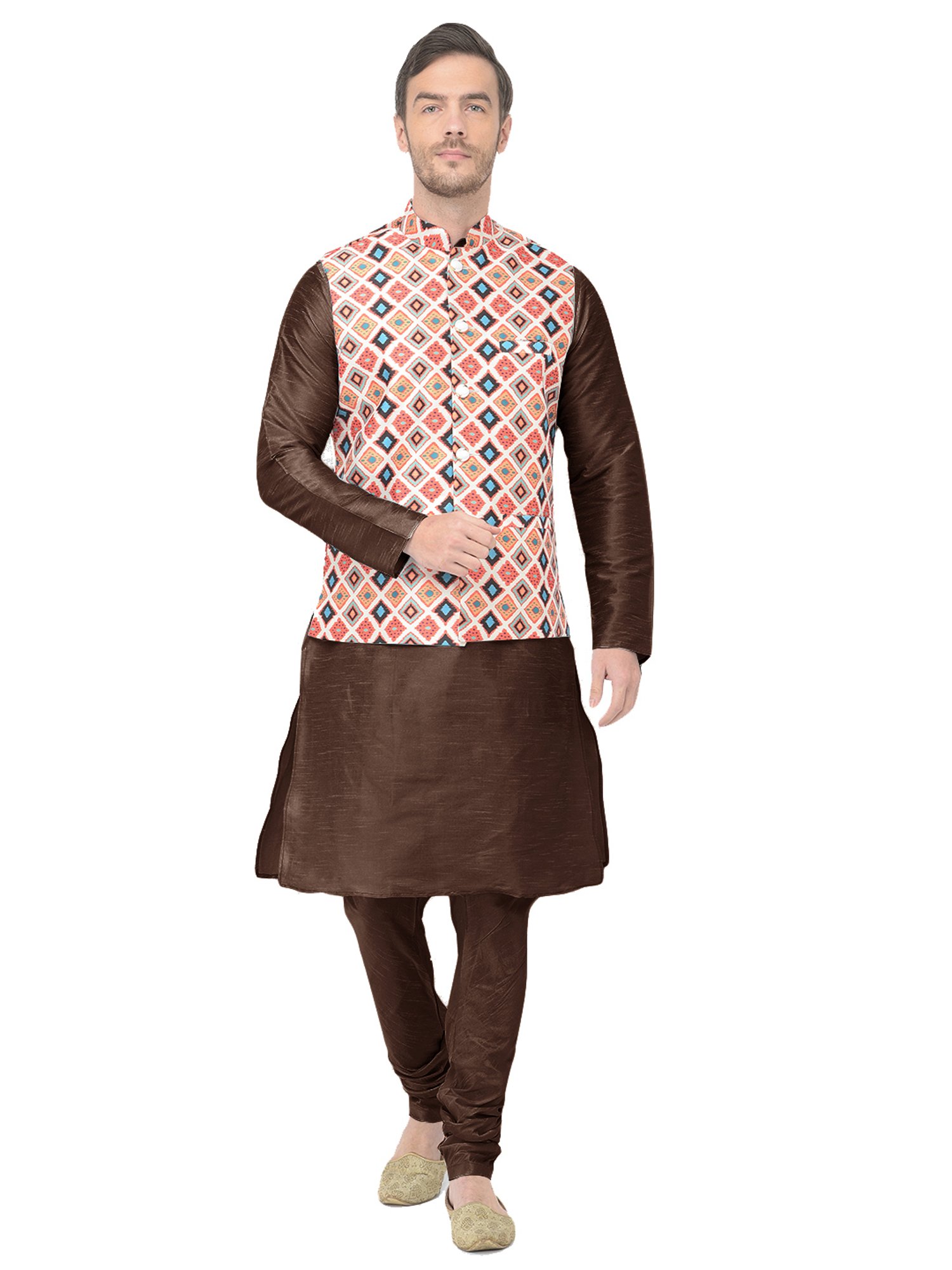 SG LEMAN Brown Regular Fit Printed Kurta Set
