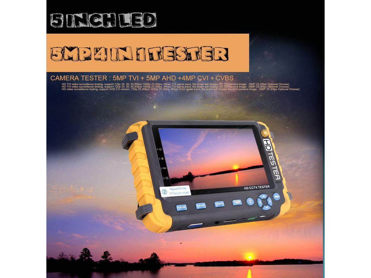 5 Inch CCTV Tester 5MP AHD 5MP TVI 4MP CVI CVBS Coaxial HD Video Monitor Tester Analog Video Test UTP Cable Test VGA / HDMI Input DC12V Output Camera Tester