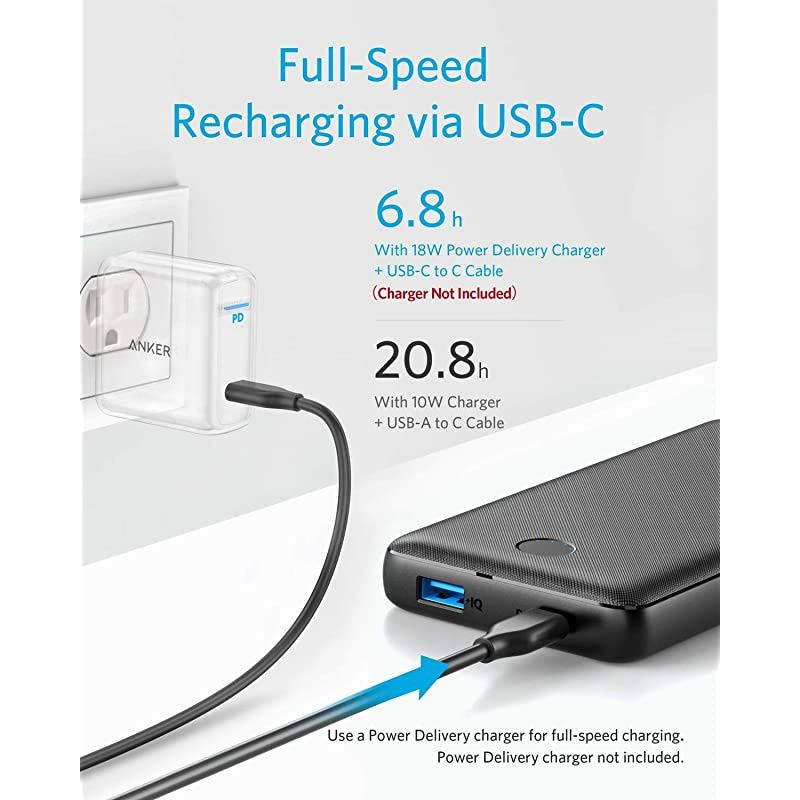 USB C Power Bank PowerCore Essential 20000 PD 18W Power Bank HighCapacity 20000mAh Portable Charger Battery Pack for iPhone 12MiniProMax Pro11X8 Samsung PD Charger Not Included