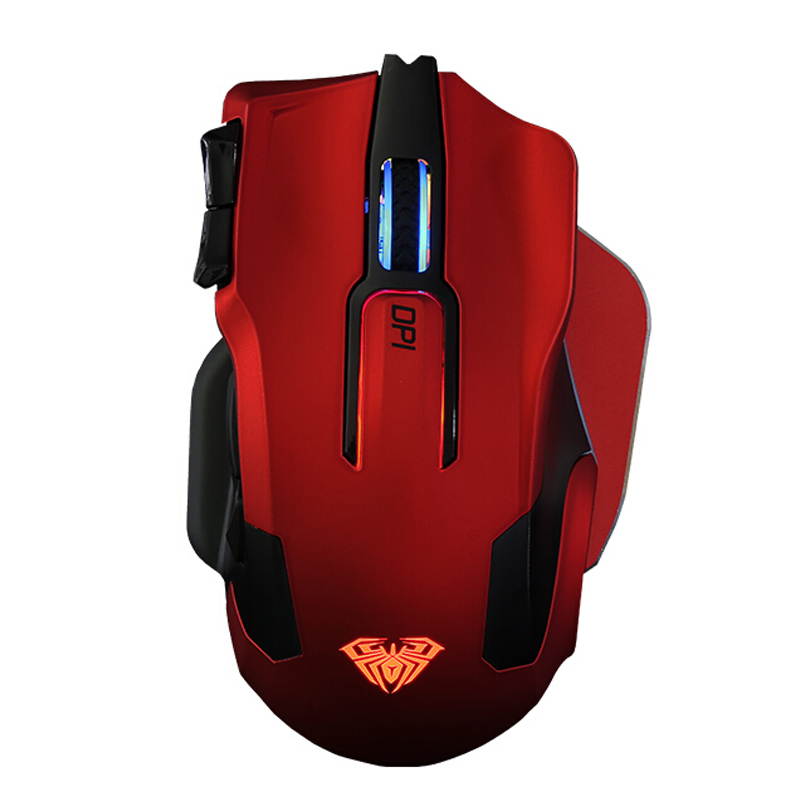 AULA Death Coil  Ergonomic Design, Cool Exterior Wired 8200DPI 10-button 7 Breathing Backlit Light Gaming Mouse For Office And Game, High Compatability - Red