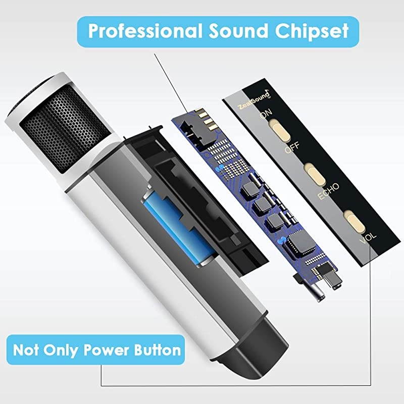 Studio Microphone  Condenser Studio Microphone with Builtin Sound Card and Echo Effect Vocal Recording Computer Microphone wTripod Stand for YouTube PC Laptop Tablet and PhoneSilver