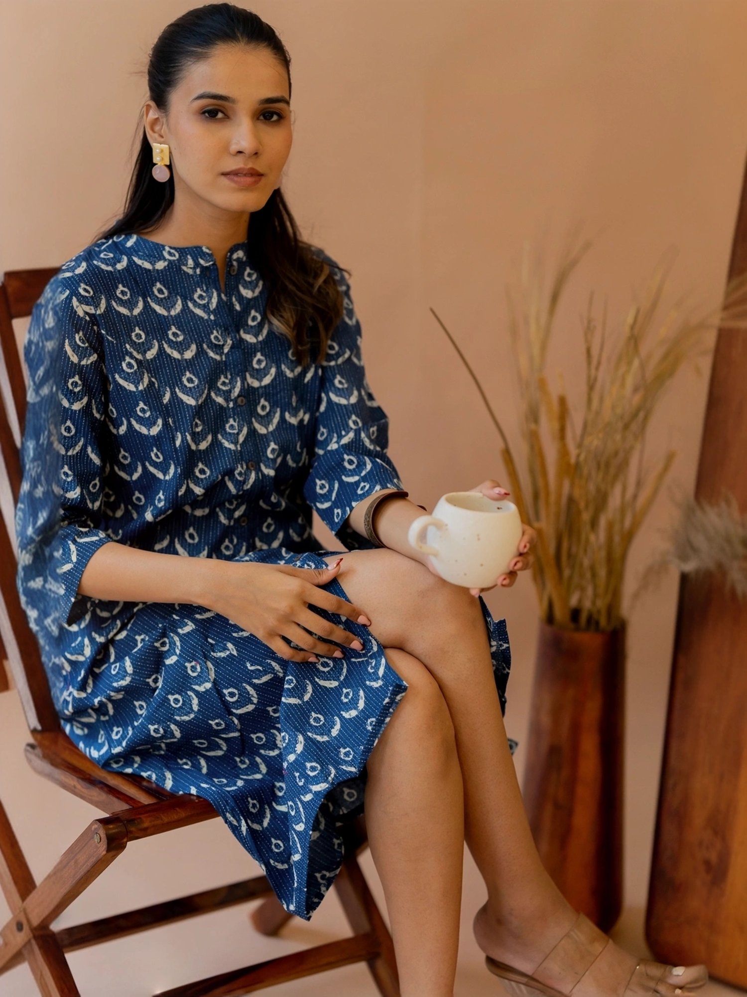 MIRCHI FASHION Blue Cotton Printed A Line Kurta