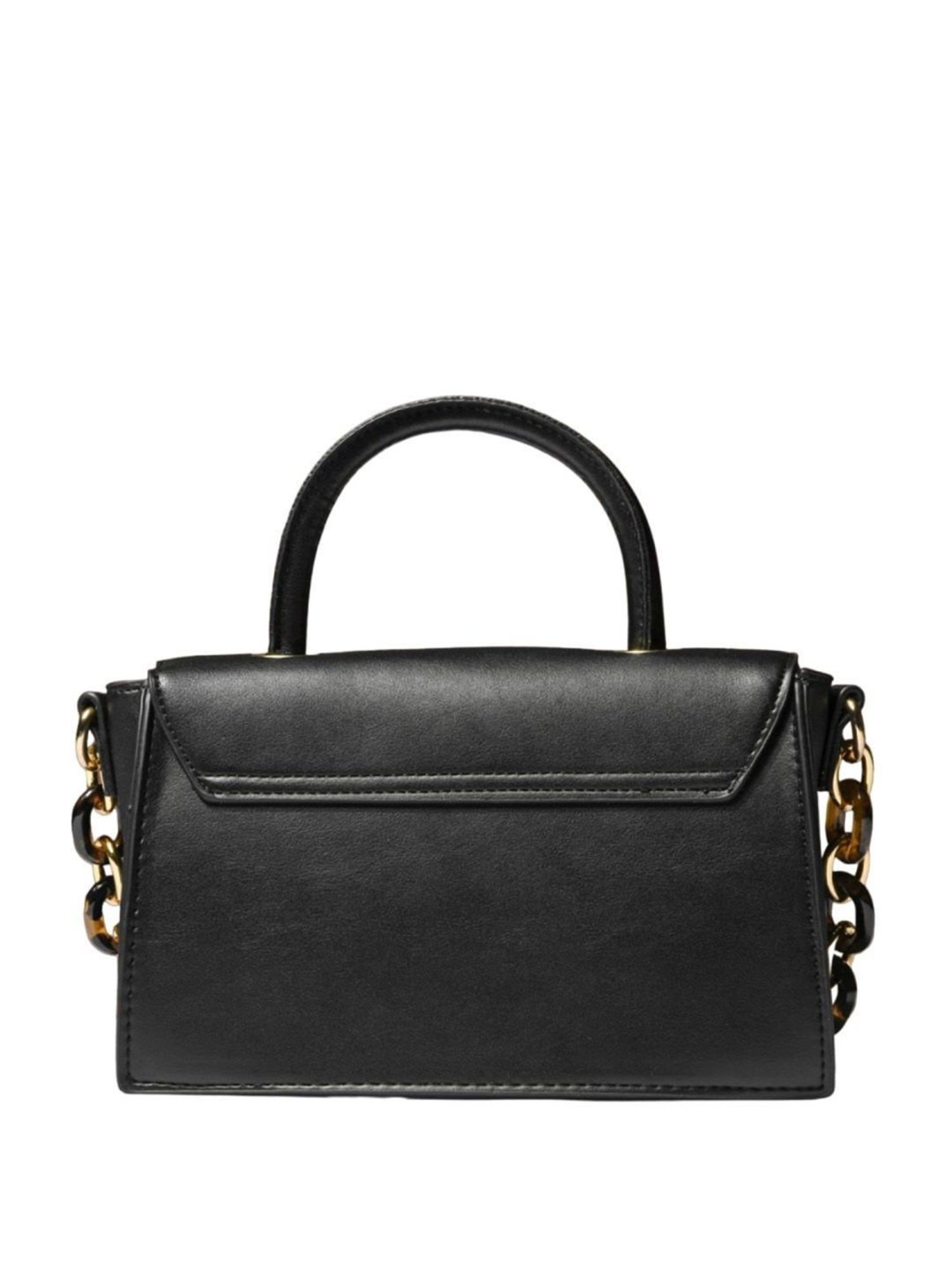 Accessorize London Black Faux Leather Solid Satchel Handbag