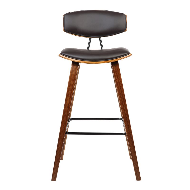 26" Fox Mid-Century Counter Height Barstool in Brown Faux Leather with Walnut Wood - Armen Living