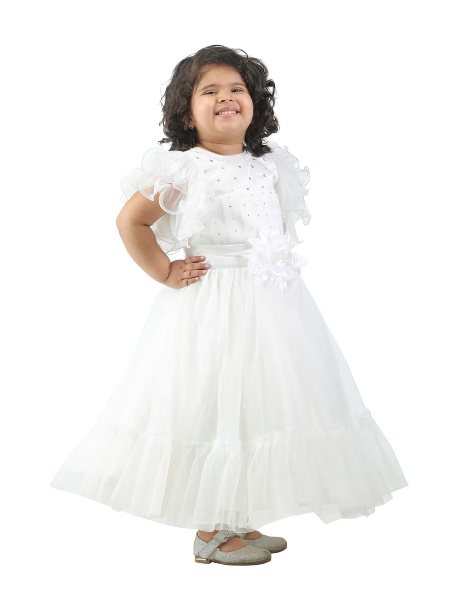 Ahhaaaa Kids White Cotton Sequence Dress