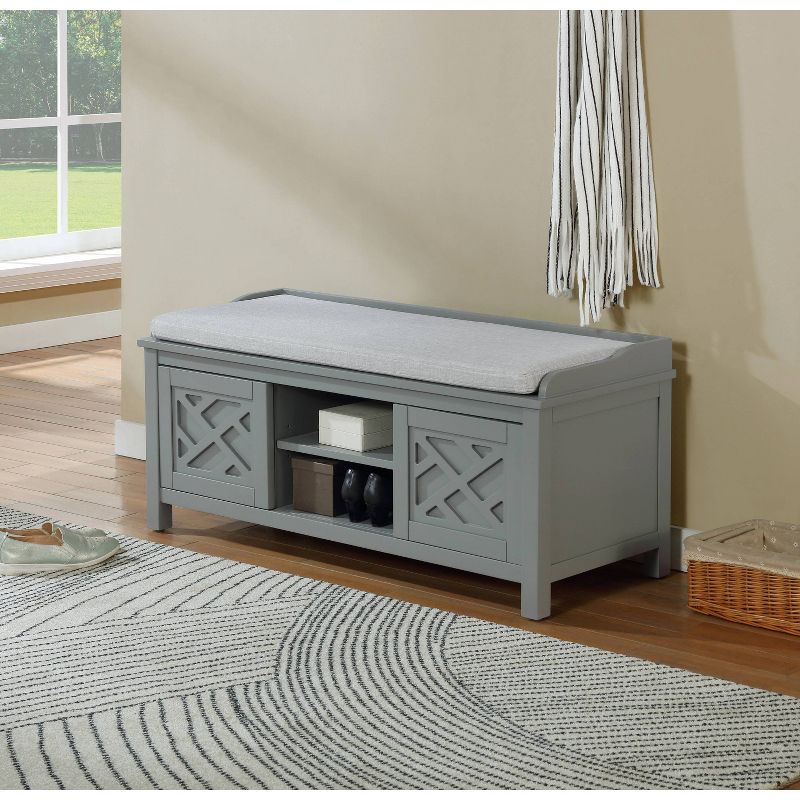 45" Middlebury Wood Storage Bench with Cushion Gray - Alaterre Furniture