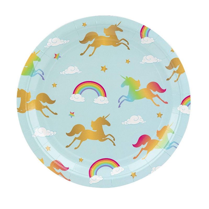 Blue Panda 80-Count Paper Disposable Plates, Rainbow Unicorn Party Supplies, Kids Birthdays, 9 x 9 inches