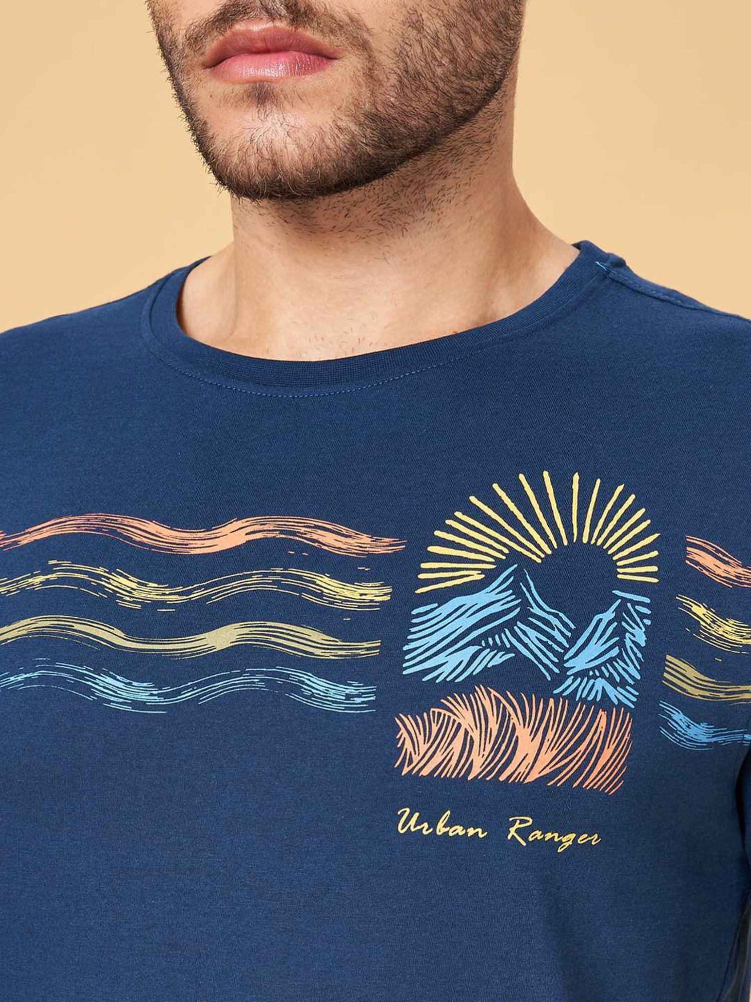 Urban Ranger by Pantaloons Light Navy Cotton Slim Fit Printed T-Shirt