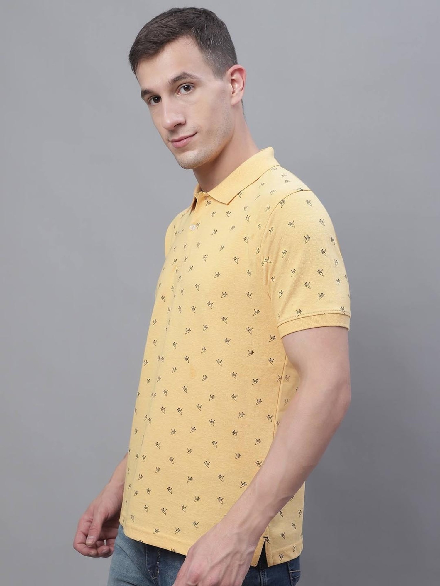 Cantabil Yellow Regular Fit Printed Polo T-Shirt