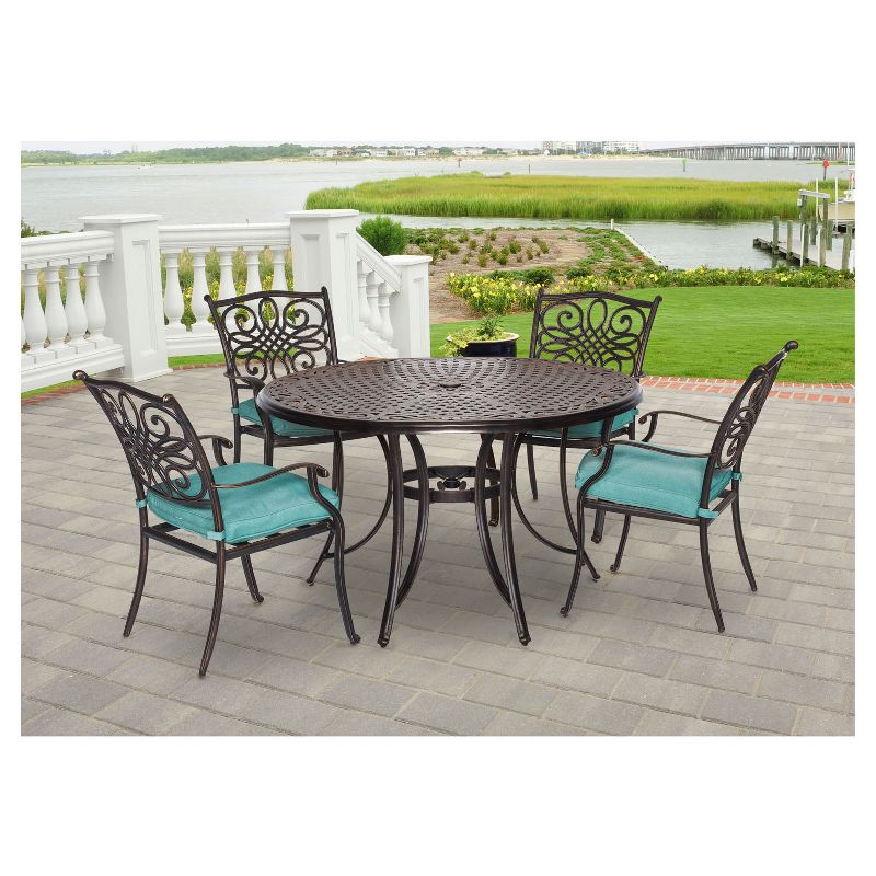 Traditions 5pc Round Metal Patio Dining Set - Blue- Hanover