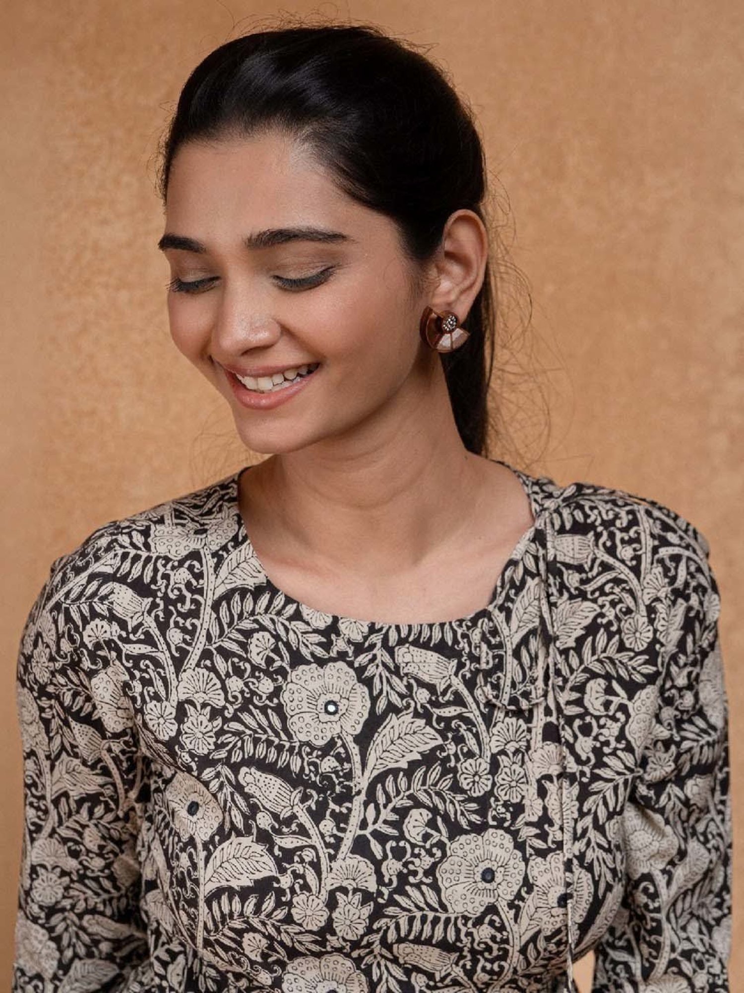 Okhai Black Floral Print Pure Cotton Ethnic Dress